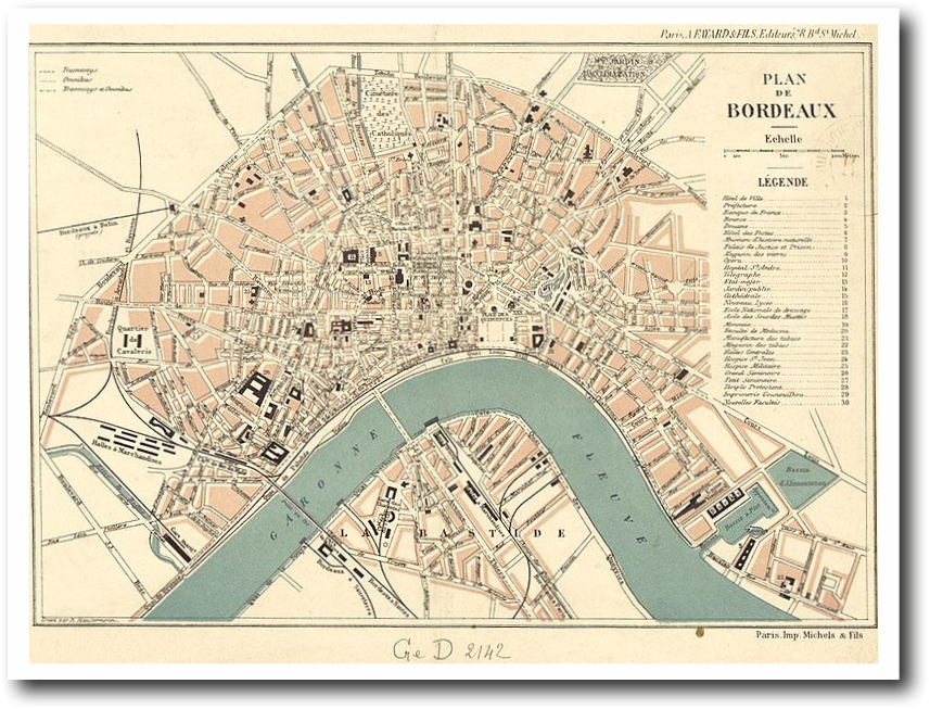 Carte centre ville de Bordeaux, 1895 Fayard